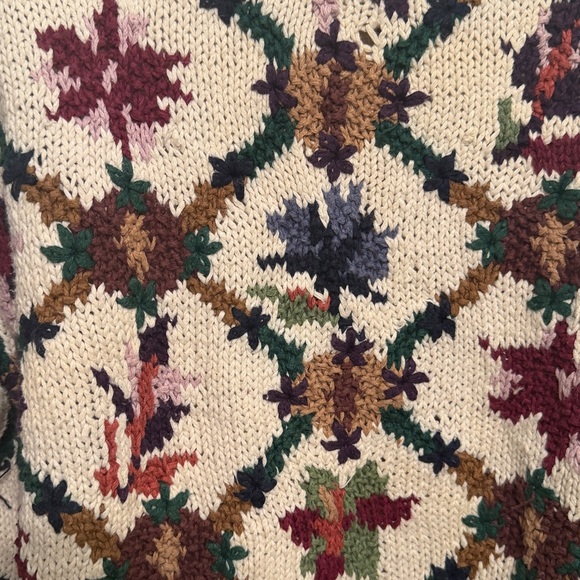 Cape Isle Knitters ramie cotton pullover chunky floral sweater size large - Picture 8 of 9